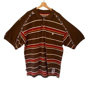 Akademiks Mens Brown Striped Polo Shirt Short Sleeve Y2K Vintage Streetwear  4XL